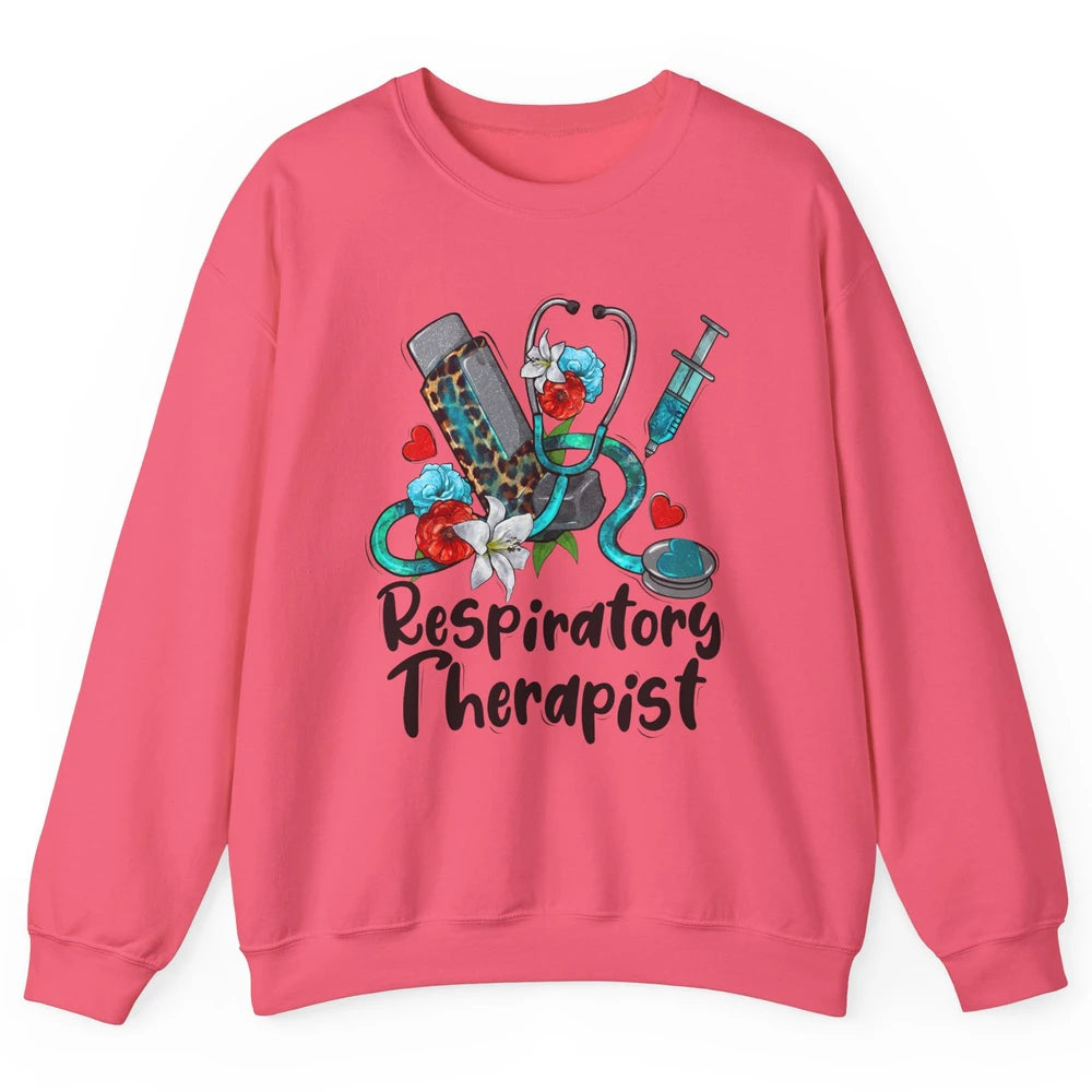 Respiratory Therapist Leopard Stethoscope Western Country RT Unisex Crewneck Sweatshirt