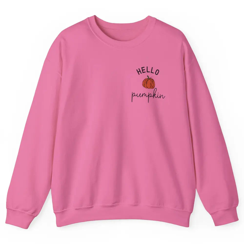 Pumpkin Halloween Hello Pumpkin Fall Thanksgiving Pocket Unisex Crewneck Sweatshirt