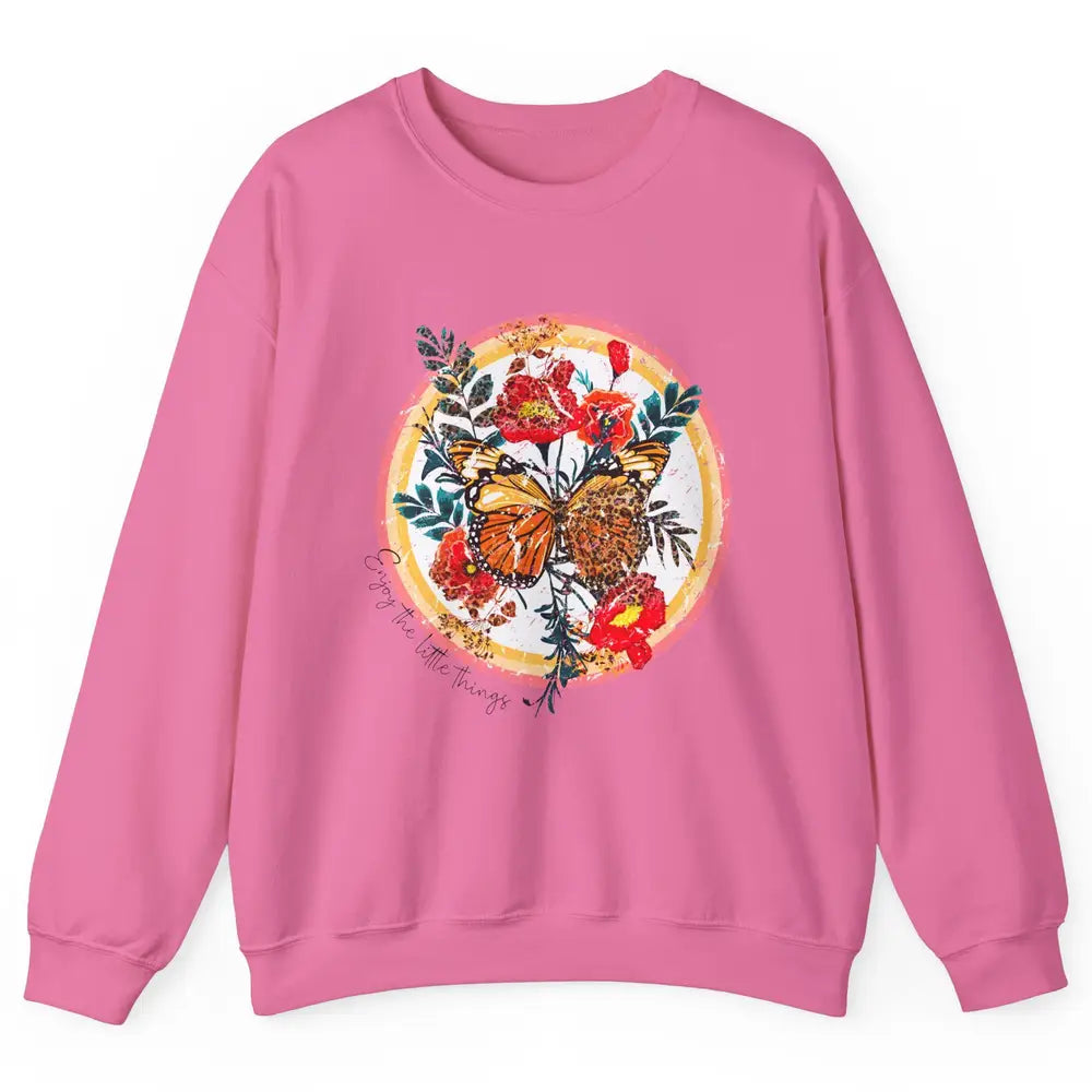 Retro Enjoy Things Butterfly Flower Mental Health Leopard Unisex Crewneck Sweatshirt