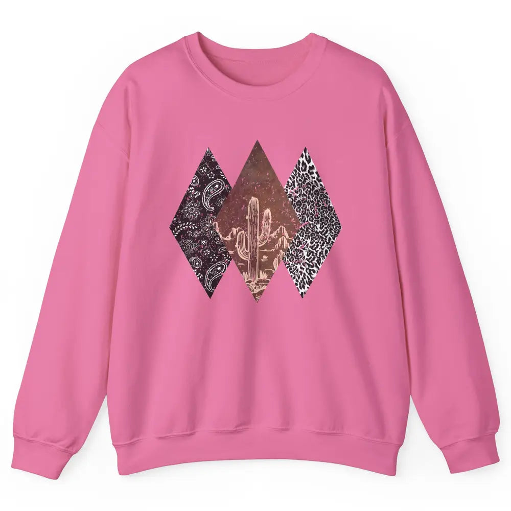 Retro Leopard Desert Cactus Sunset Western Country Cowgirl Unisex Crewneck Sweatshirt