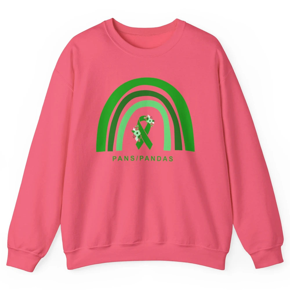 PANS/PANDAS Awareness Floral Green Ribbon Rainbow Pans Unisex Crewneck Sweatshirt
