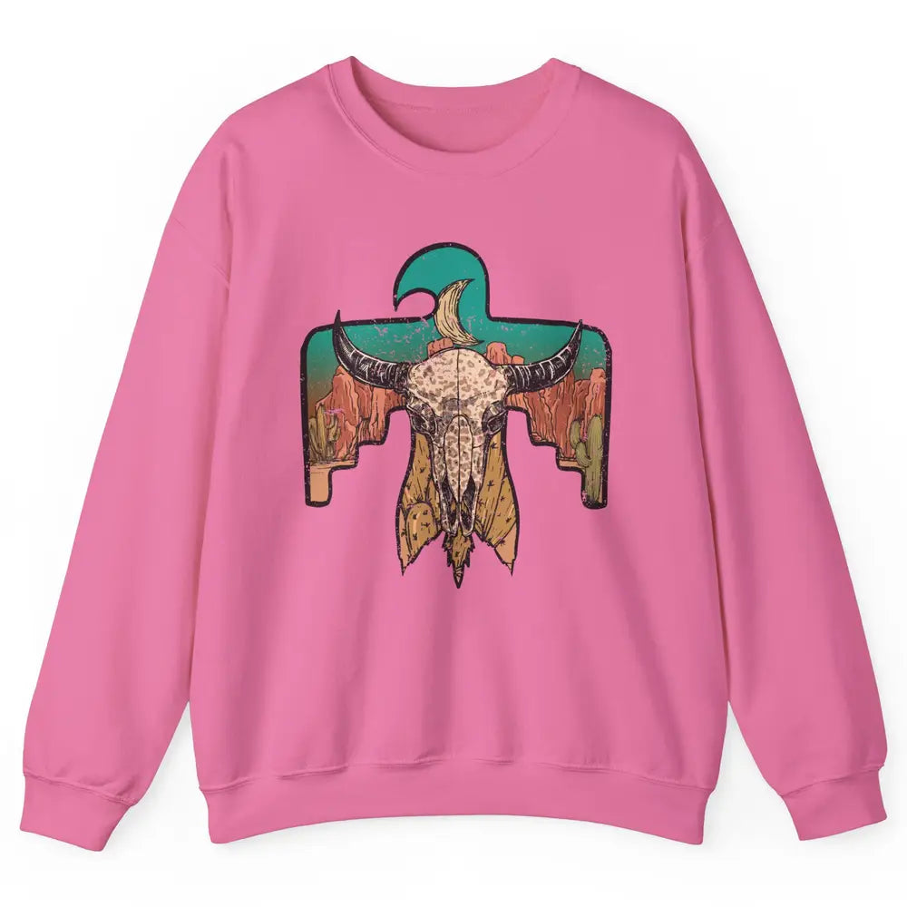 Retro Boho Bull Skull Desert Cactus Eagle Western Country Unisex Crewneck Sweatshirt