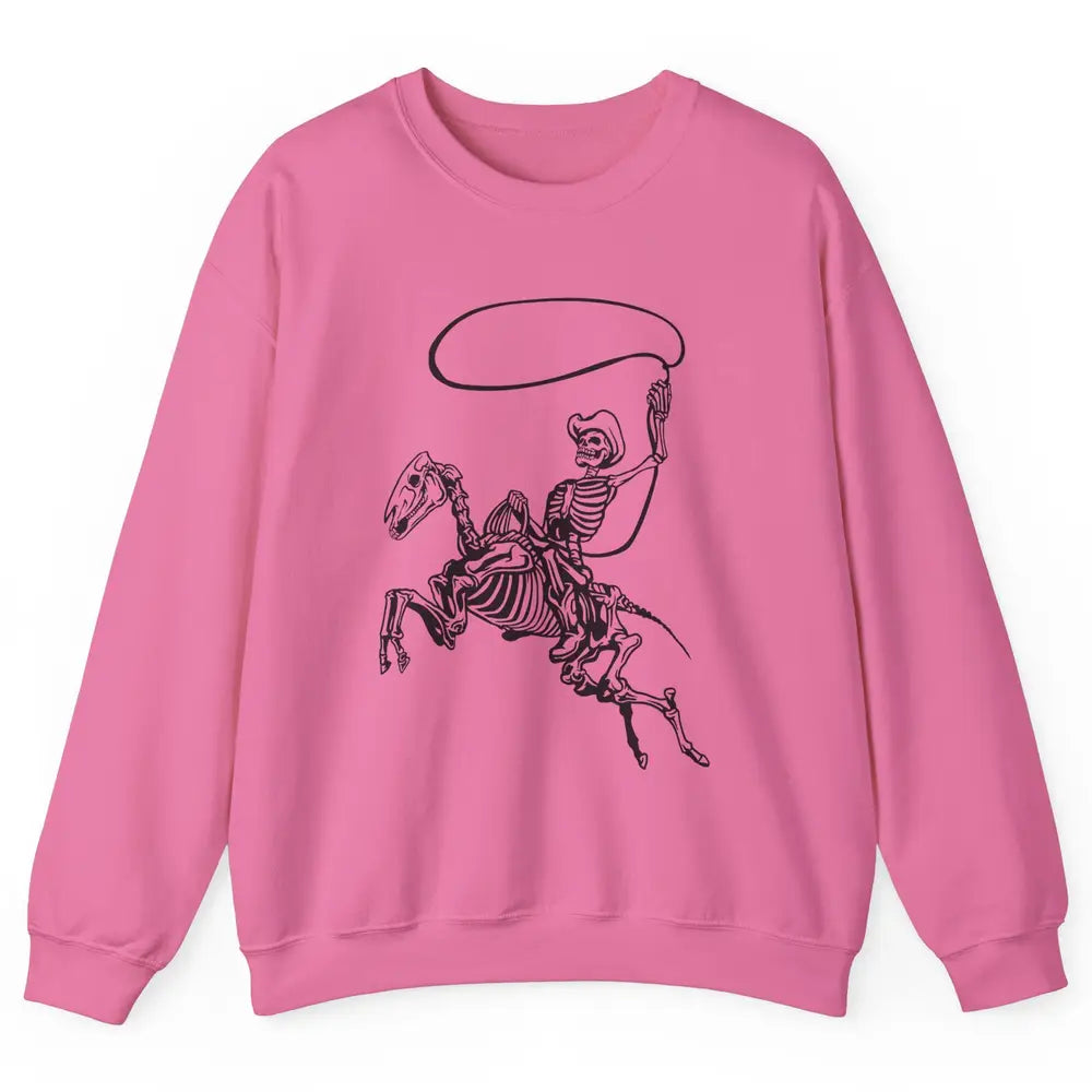Retro Cowboy Skeleton Lassoing Western Country Horse Lovers Unisex Crewneck Sweatshirt