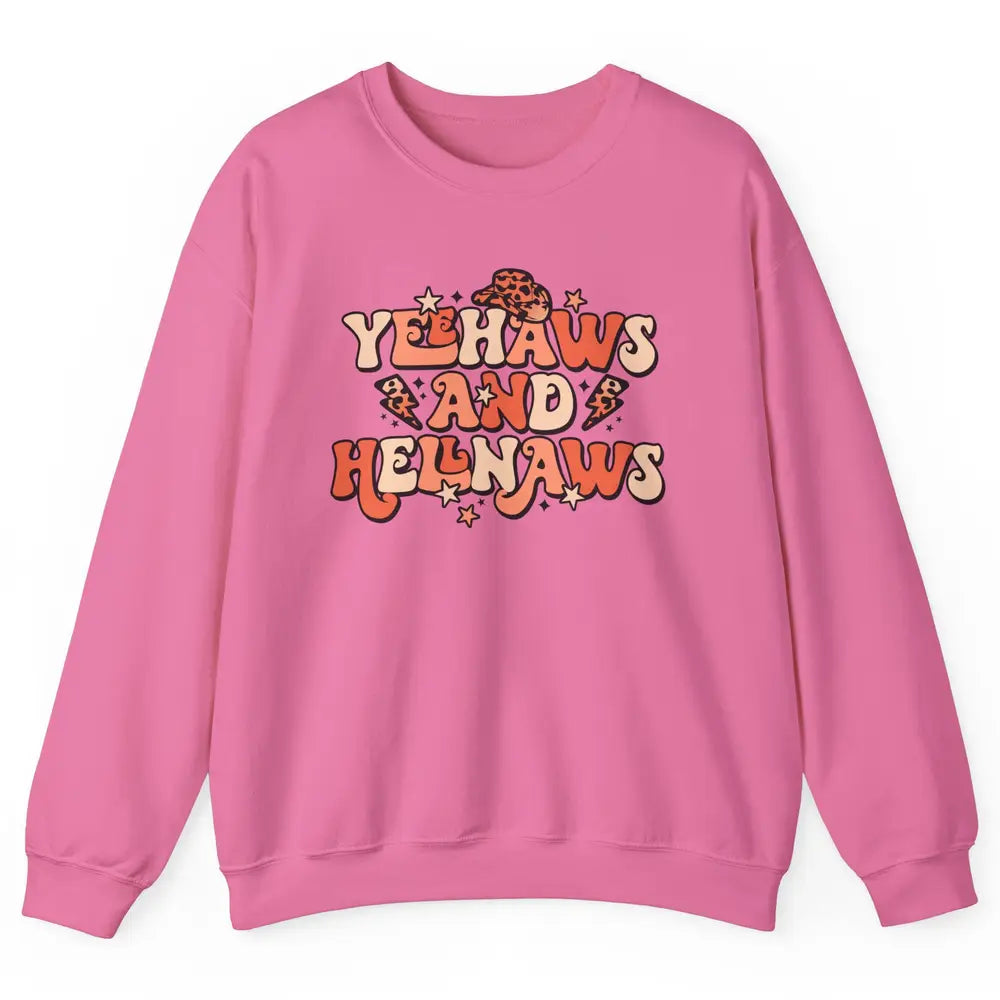 Retro Cowboy Leopard Yeehaws And Hell Naws Western Country Unisex Crewneck Sweatshirt