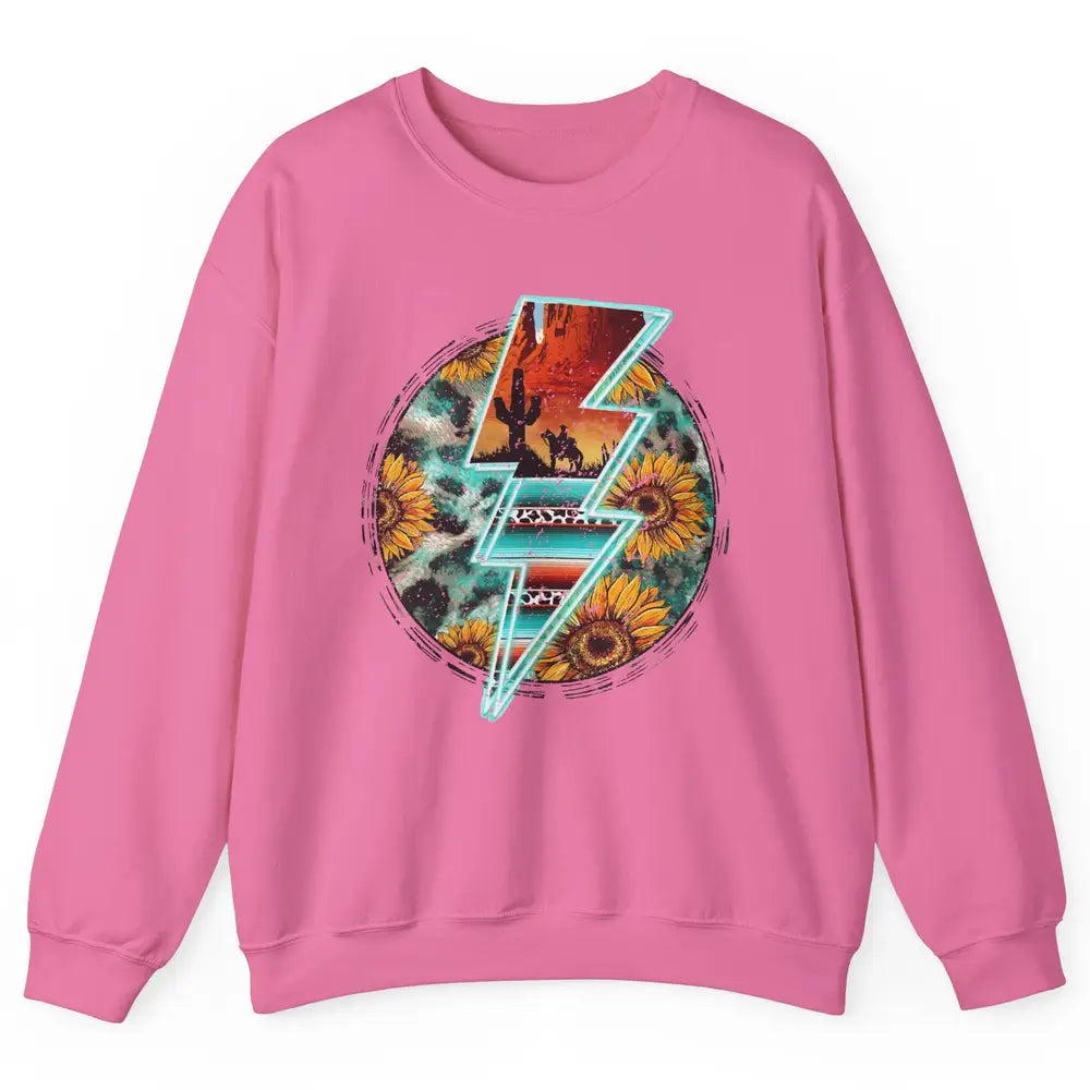 Sunflower Cowhide Cowboy Desert Lightning Bolt Western Girl Unisex Crewneck Sweatshirt