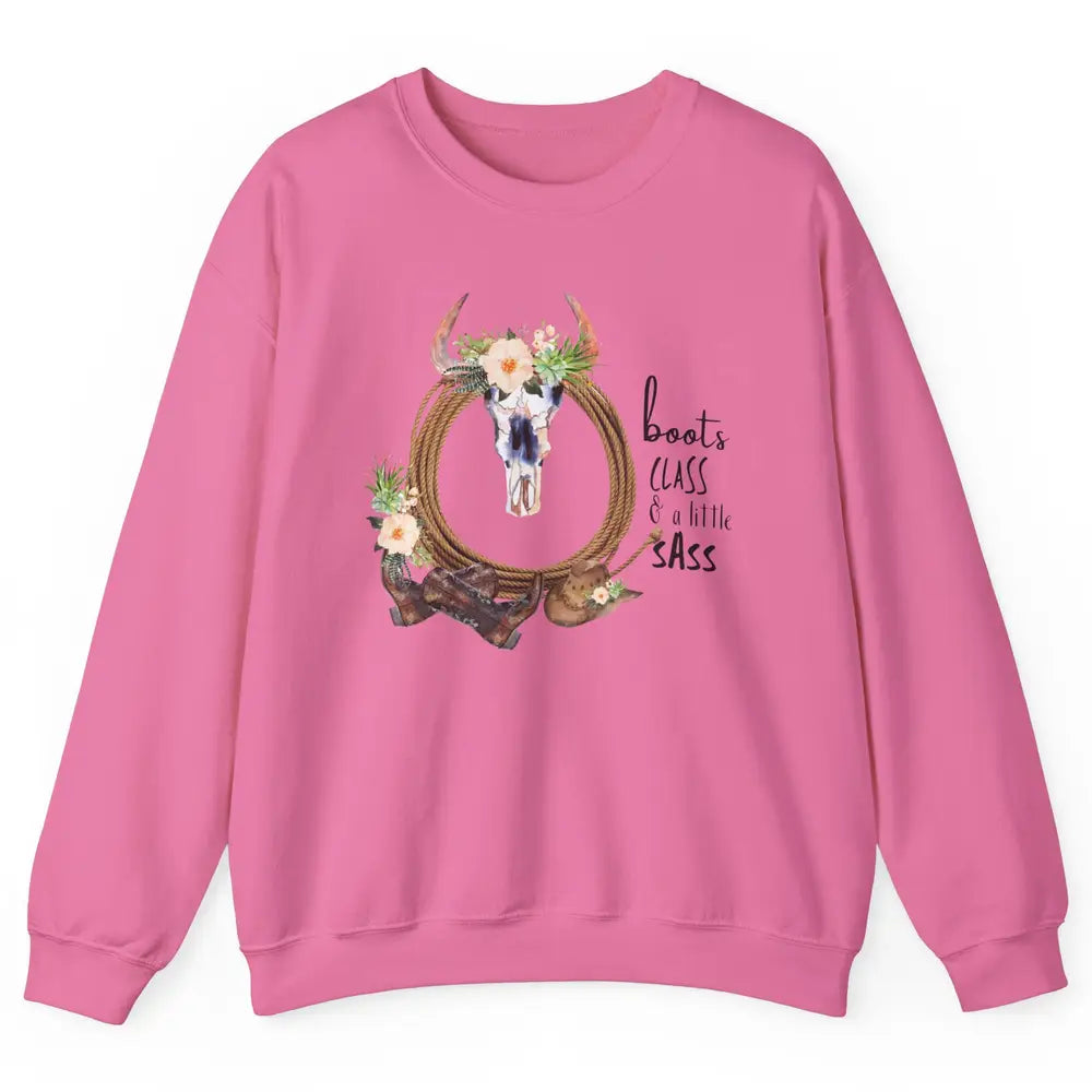 Retro Cowgirl Boots And Hat Boots Class A Little Sass Cowboy Unisex Crewneck Sweatshirt