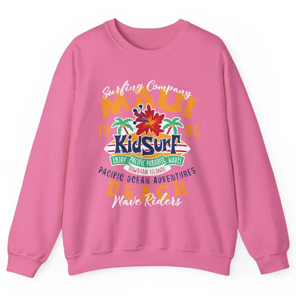 Retro Maui Island 1986 Hawaii Kid Surfing Pacific Paradise Unisex Crewneck Sweatshirt