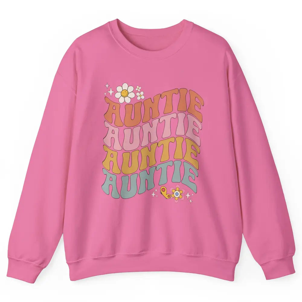 Retro Auntie Hippie Groovy Pregnancy Reveal Positive Mind Unisex Crewneck Sweatshirt