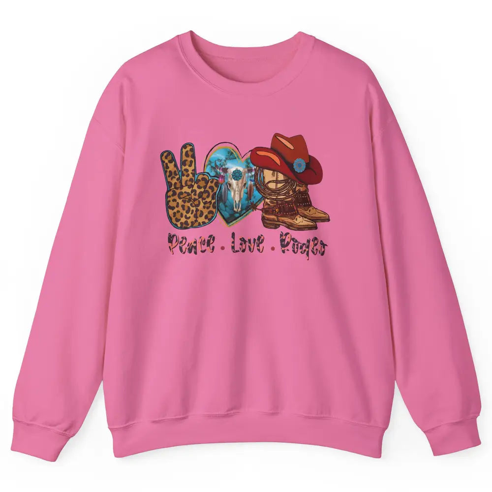 Retro Peace Love Rodeo Cowboy Boots And Hat Western Country Unisex Crewneck Sweatshirt