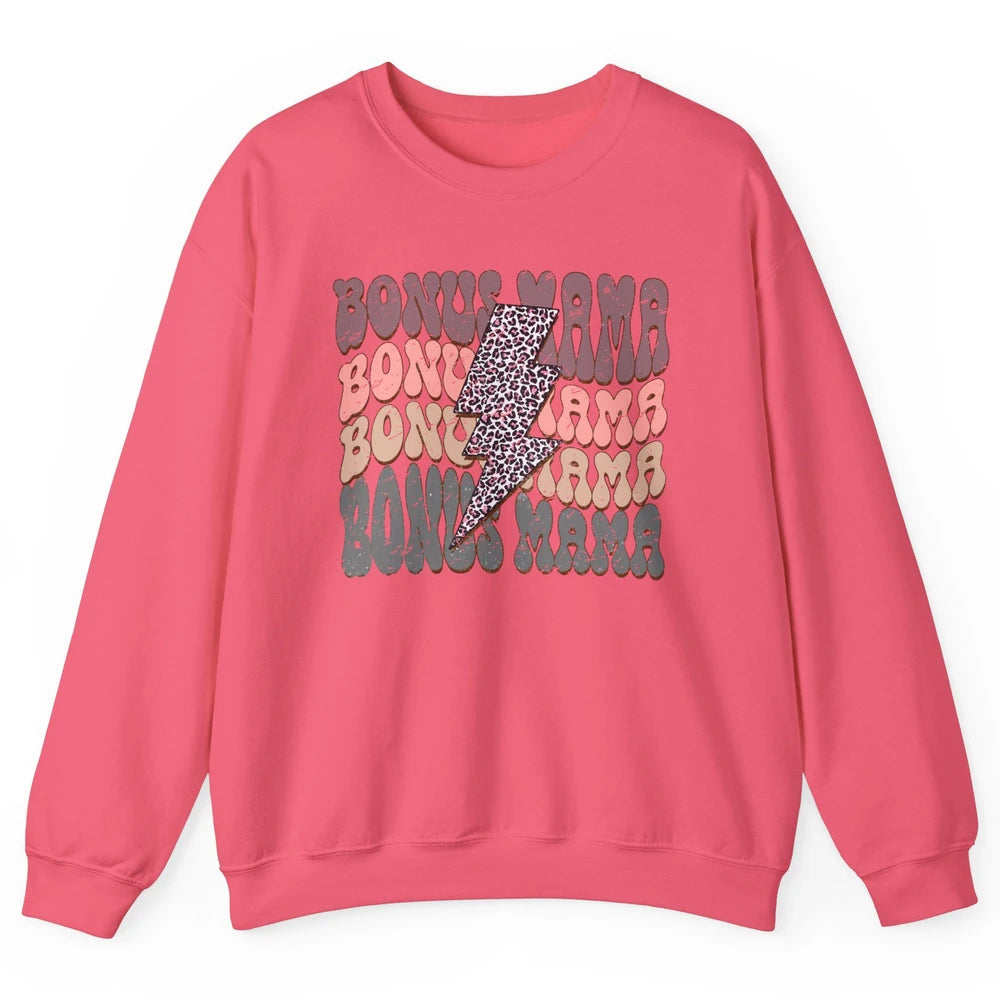 Retro Bonus Mama Leopard Lightning Bolt Western Stepmother Unisex Crewneck Sweatshirt