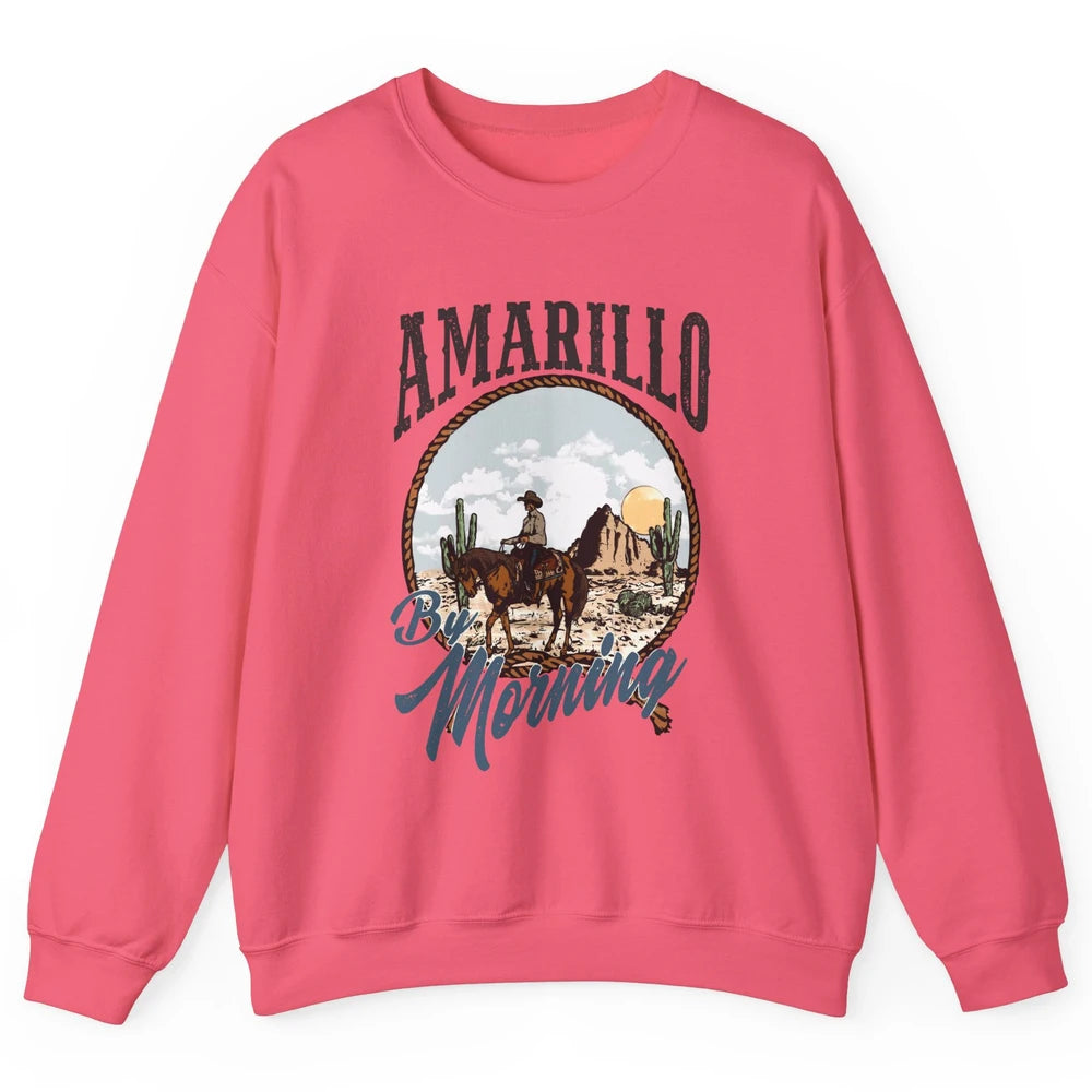 Retro Desert Cowboy Riding Horse Amarillo By Morning Western Unisex Crewneck Sweatshirt