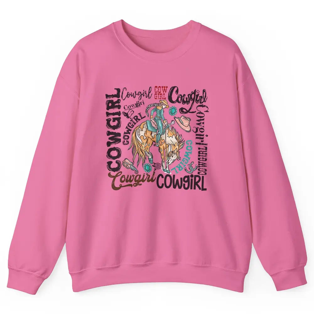 Retro Cowgirl Rodeo Wild Western Country Cowboy Hat Unisex Crewneck Sweatshirt