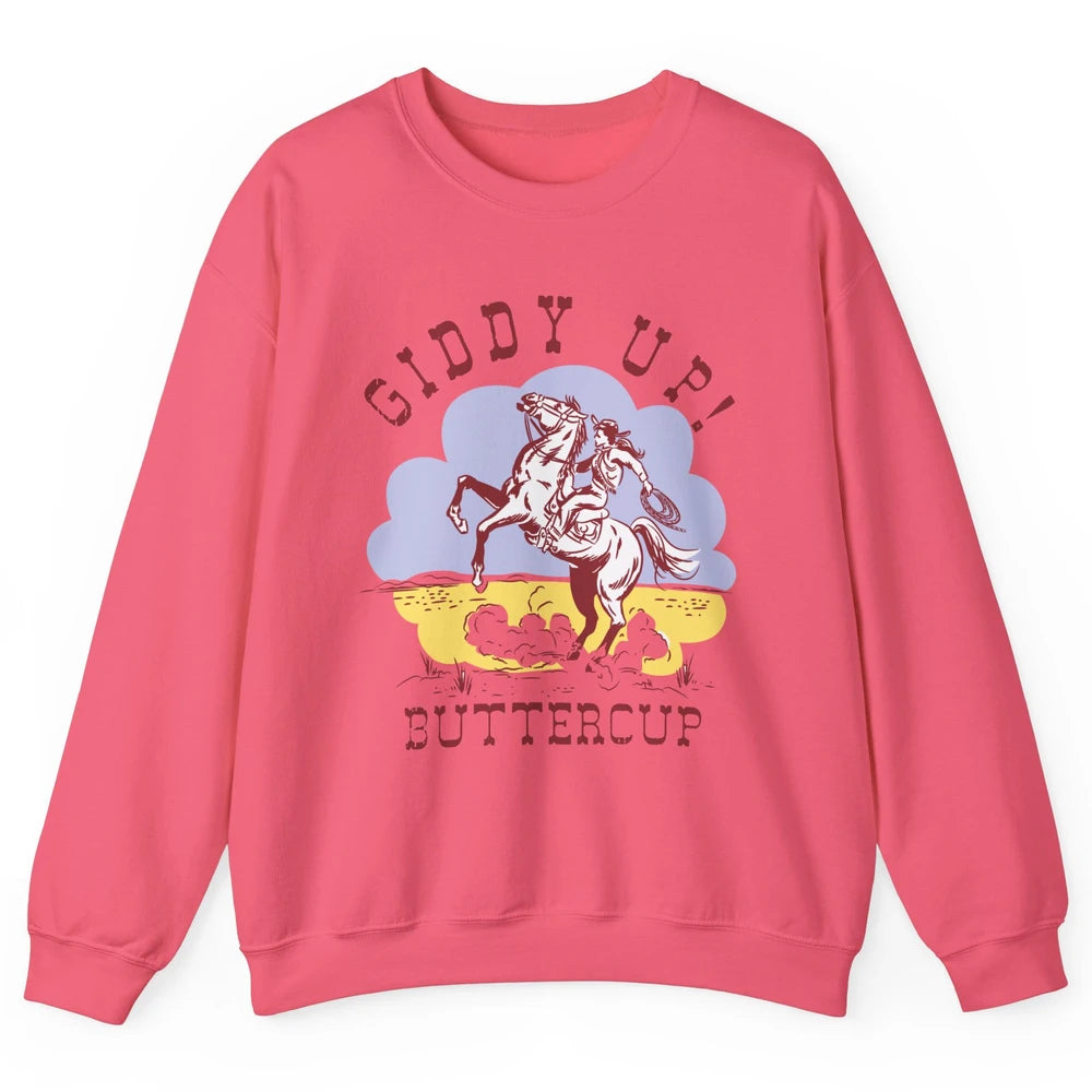Retro Cowgirl Hold Your Horse Giddy Up Western Cowboy Gift Unisex Crewneck Sweatshirt