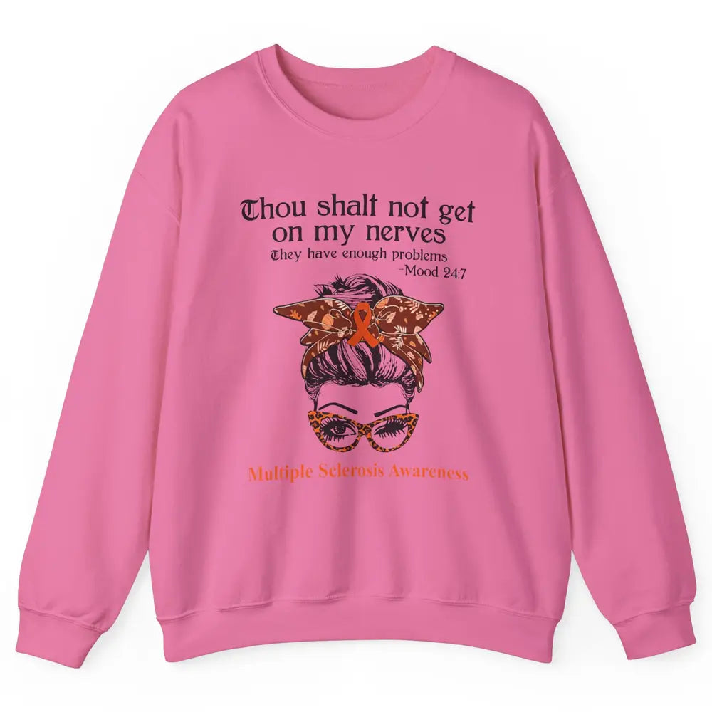 Multiple Sclerosis Awareness Messy Bun Ms Cancer Warrior Unisex Crewneck Sweatshirt