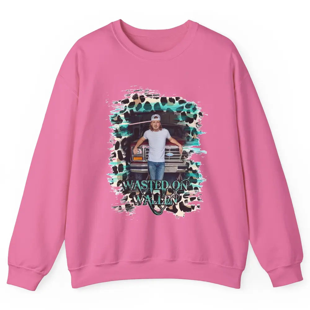 Retro Leopard Wasted On Wallen Turquoise Western Country Unisex Crewneck Sweatshirt