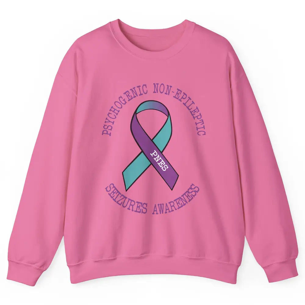 Psychogenic Non-epileptic Seizures PNES Purple Teal Ribbon Unisex Crewneck Sweatshirt