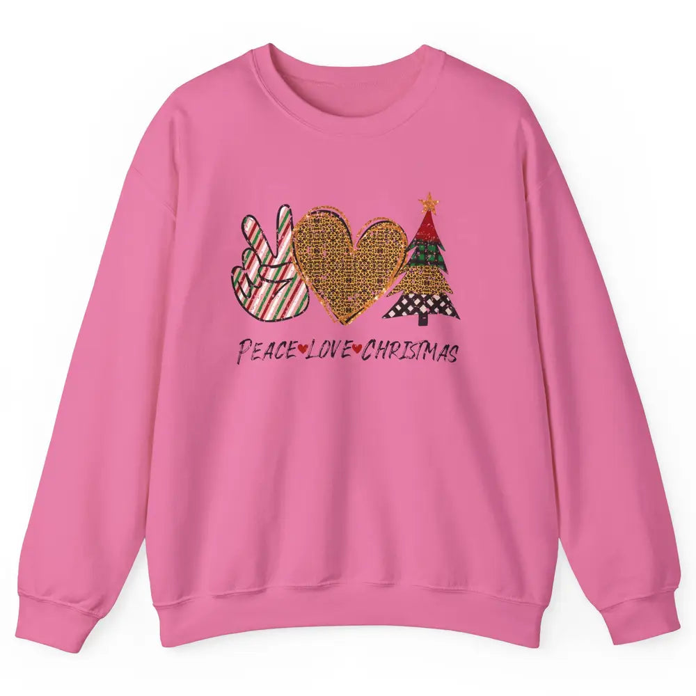 Peace Love Christmas Leopard Merry Christmas Vintage Retro Unisex Crewneck Sweatshirt