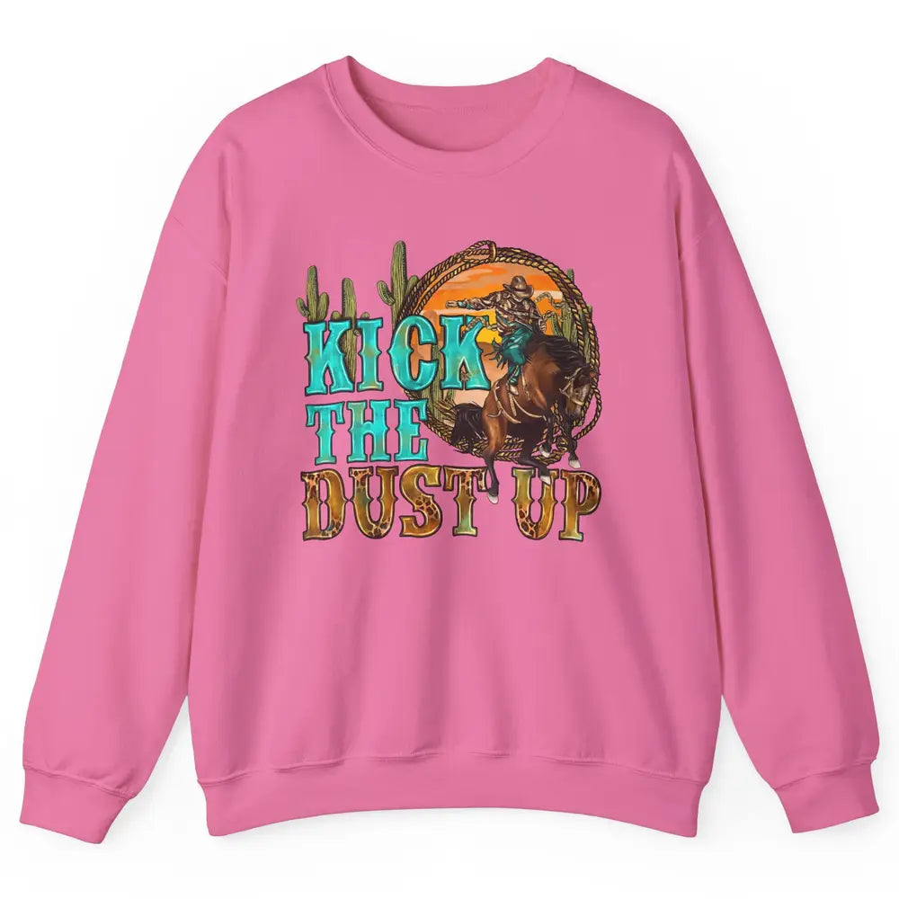 Retro Desert Cowboy Bucking Horse Kick The Dust Up Western Unisex Crewneck Sweatshirt