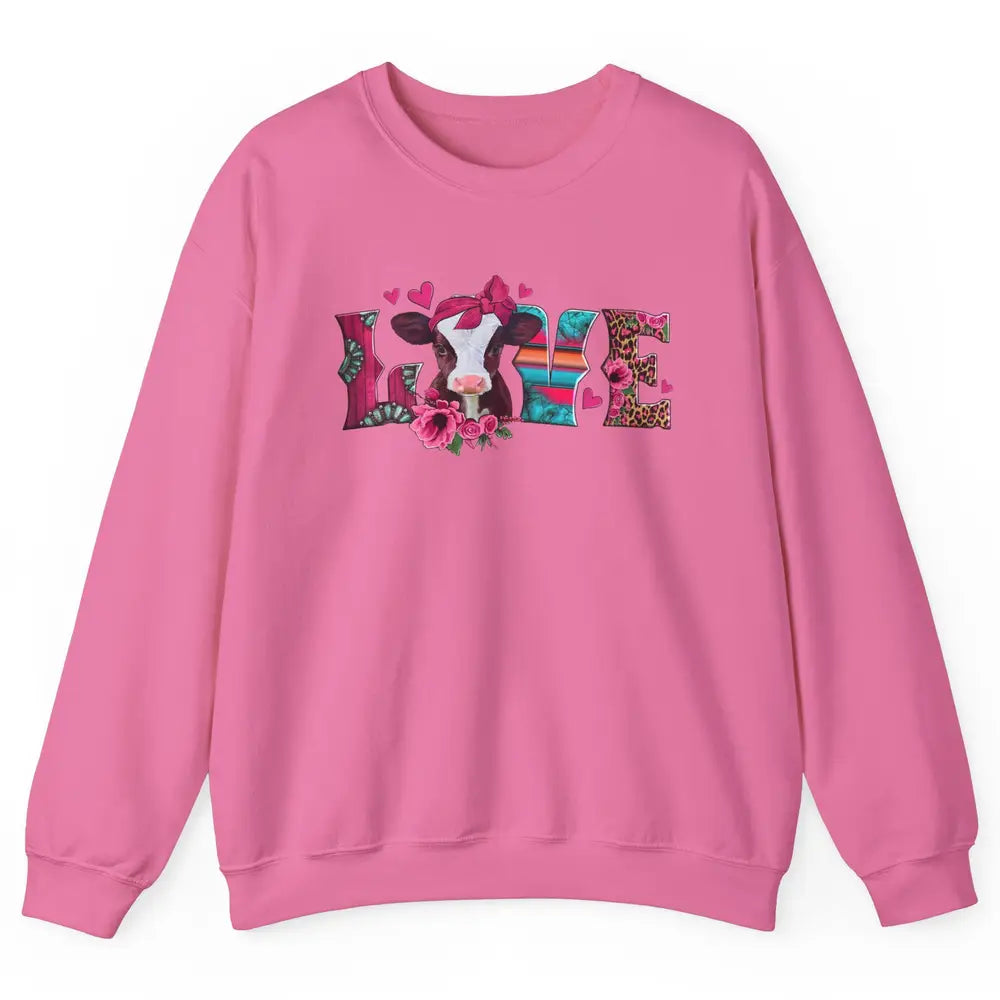 Pink Leopard Love Baby Calf Western Valentines Farm Animals Unisex Crewneck Sweatshirt