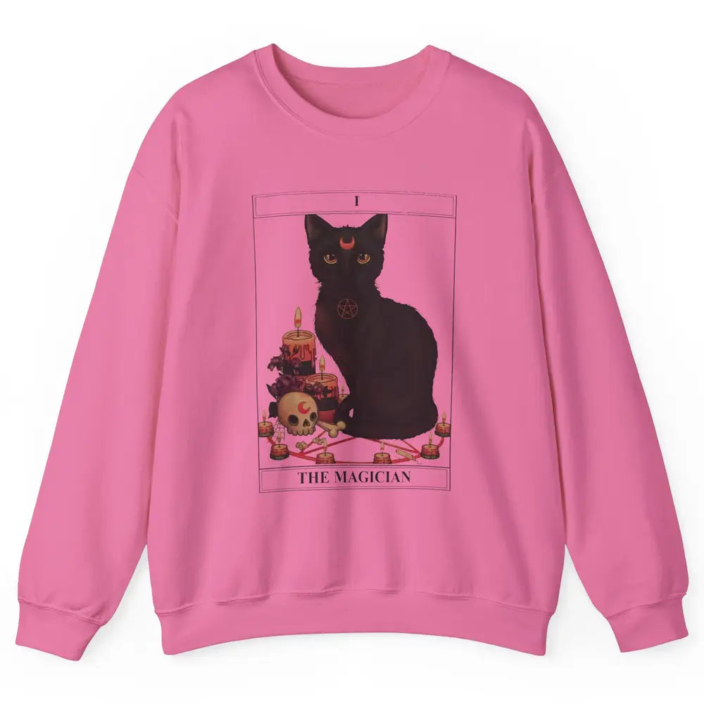 Retro Halloween Gothic Cat The Magician Tarot Witchcraft Unisex Crewneck Sweatshirt