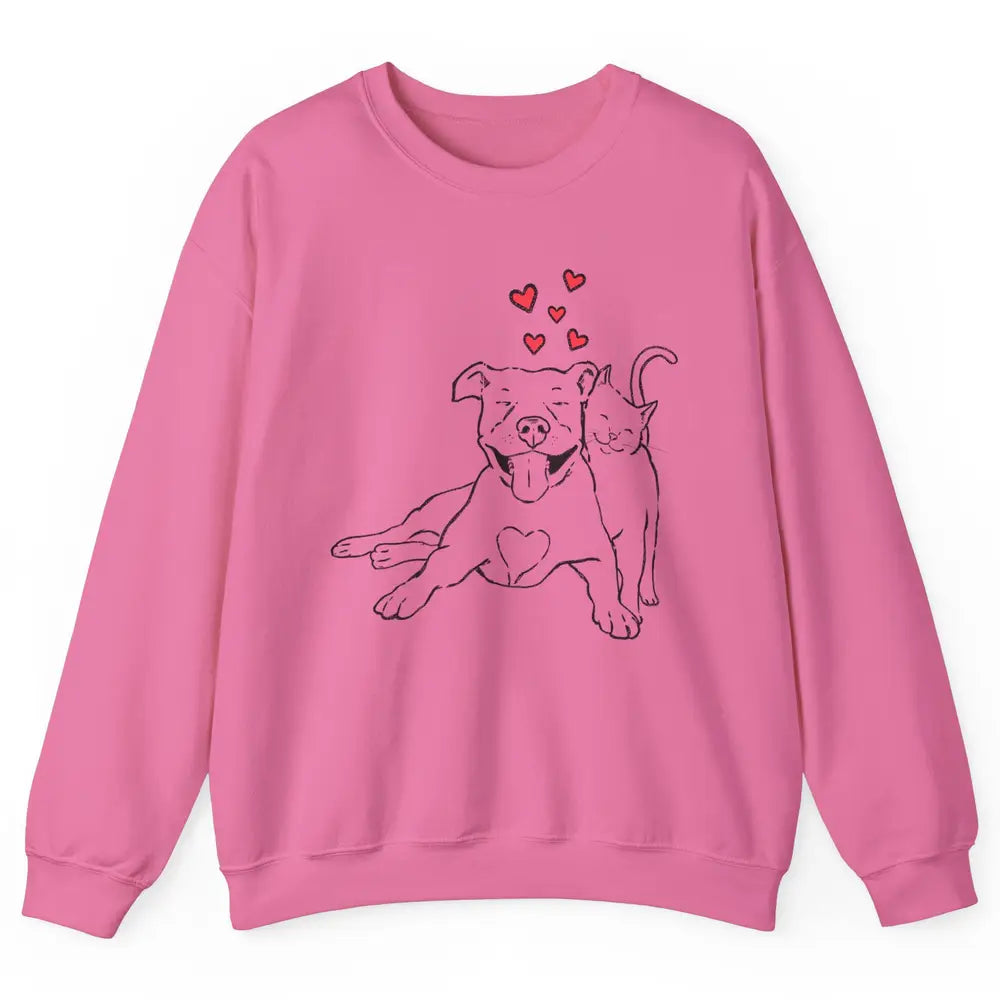 Pittie And Kitty Cute Pitbull Cats And Dogs Lovers Gift Unisex Crewneck Sweatshirt