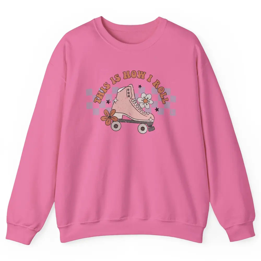 Retro Boho Roller Skate Groovy Daisy Skateboard Skater Gift Unisex Crewneck Sweatshirt