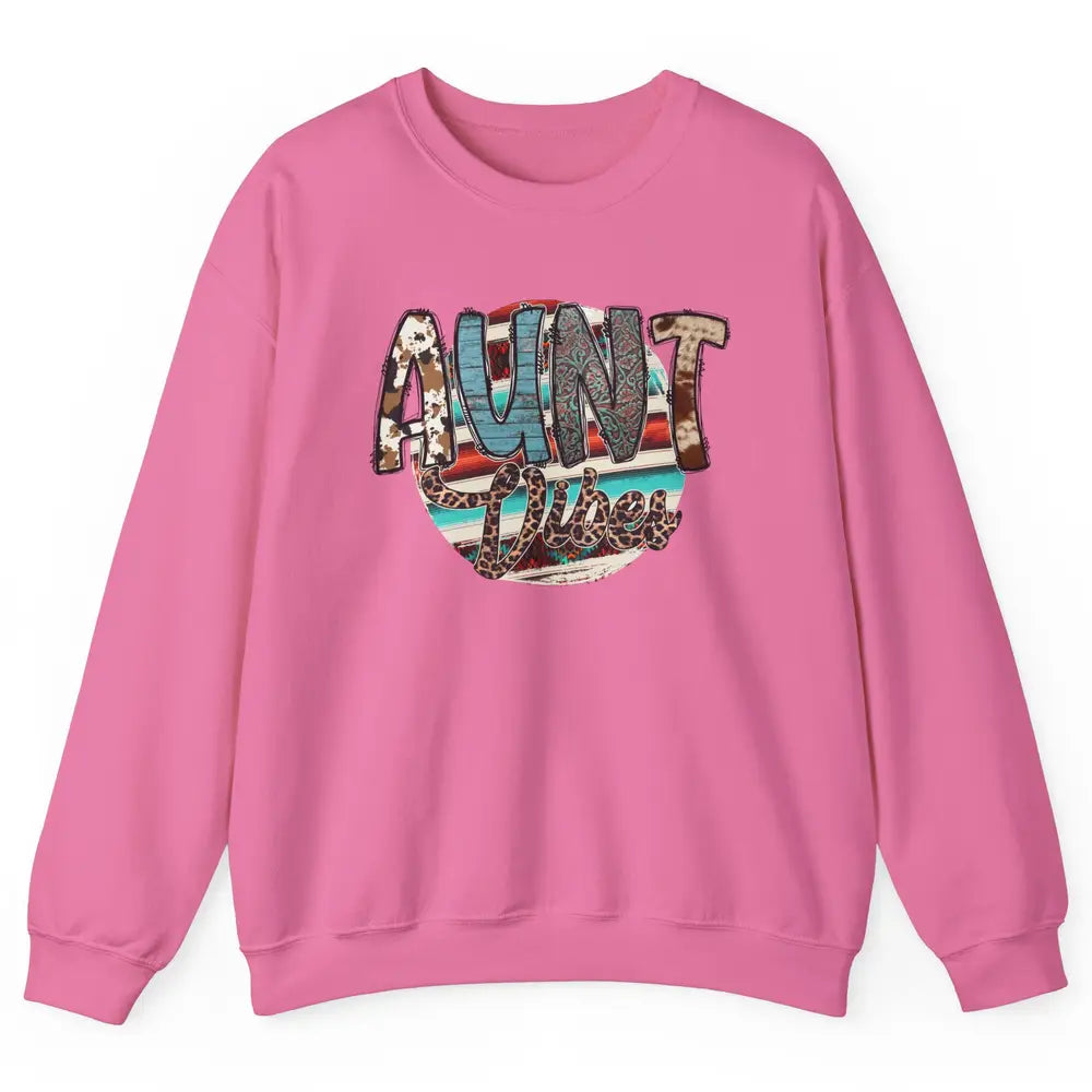 Retro Aunt Vibes Western Aunt Cowhide Leopard Auntie Gift Unisex Crewneck Sweatshirt