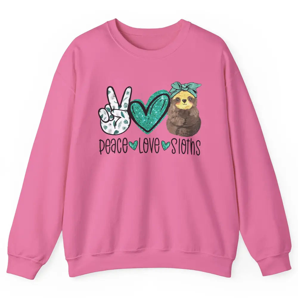 Peace Love Sloths Cute Baby Sloth With Bandana Sloth Lovers Unisex Crewneck Sweatshirt
