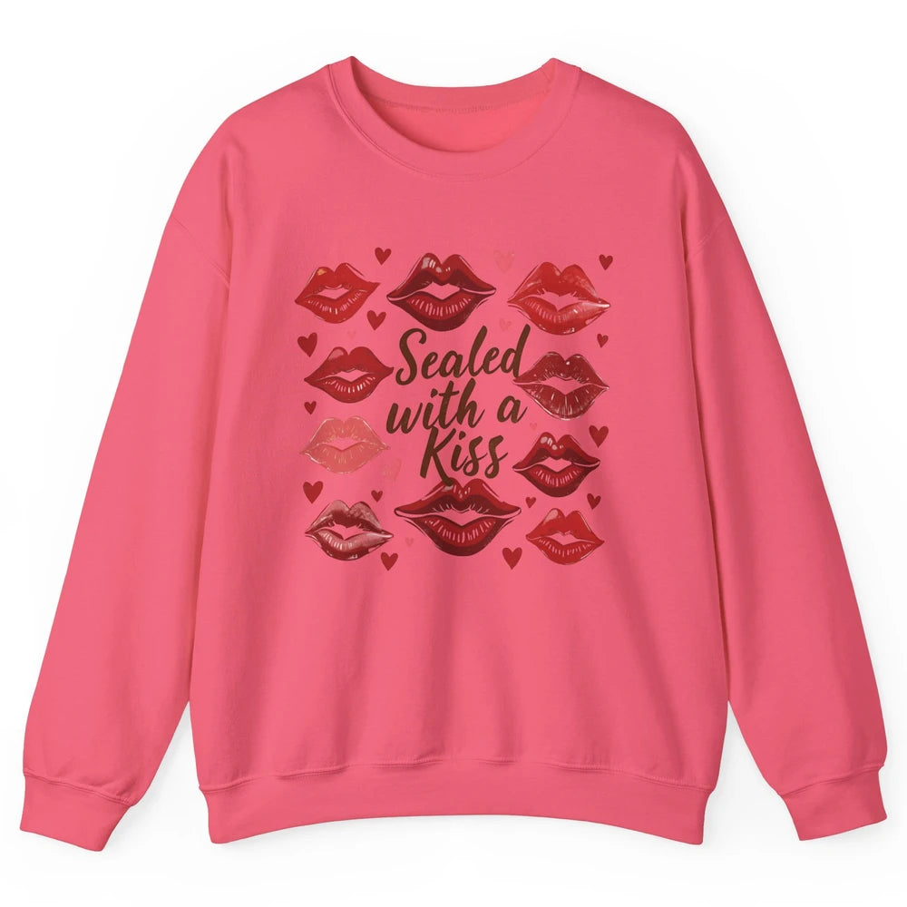 Sealed With A Kiss Sexy Red Lips Happy Valentine's Day Heart Love Unisex Crewneck Sweatshirt