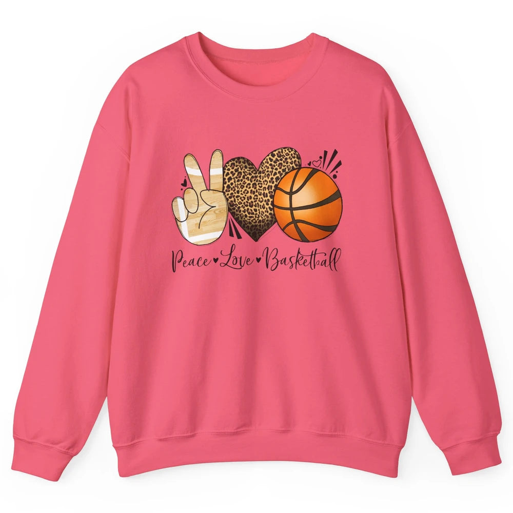 Peace Love Basketball Leopard Heart Basketball Lovers Gift Unisex Crewneck Sweatshirt