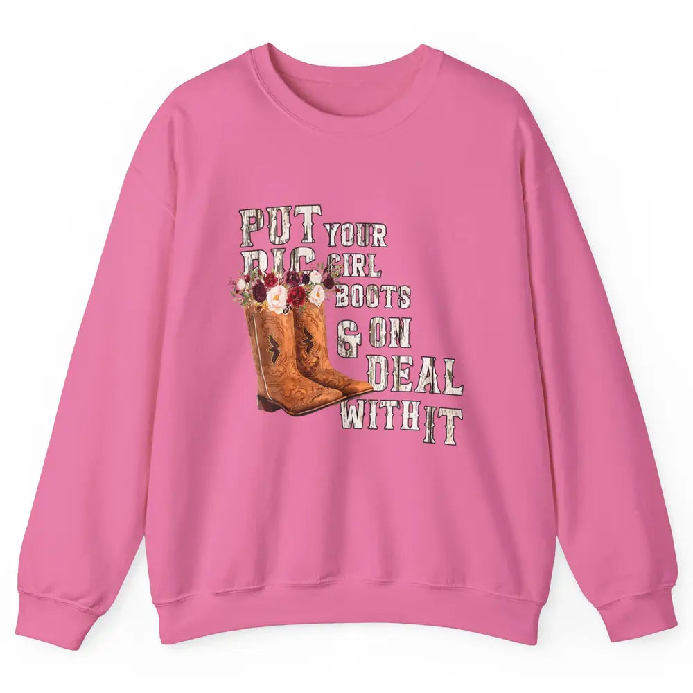 Retro Floral Cowgirl Rodeo Cowboy Boots Western Country Rose Unisex Crewneck Sweatshirt