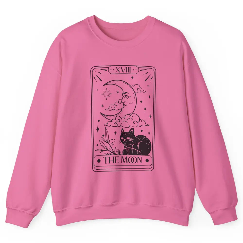 Retro Halloween Cat Witch The Moon Tarot Card Witchcraft Unisex Crewneck Sweatshirt