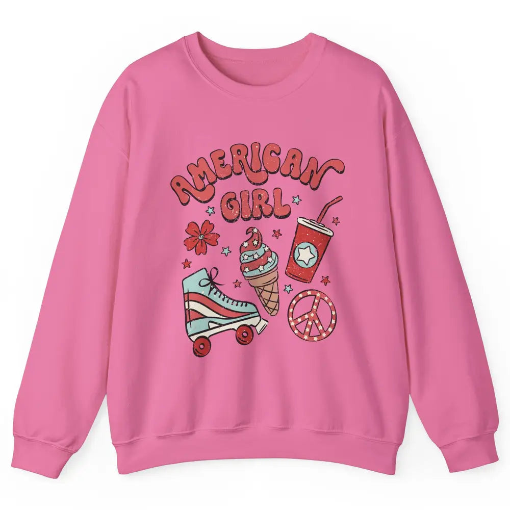 Retro American Girl Fourth Of July Party Ice Cream Patriotic Unisex Crewneck Sweatshirt