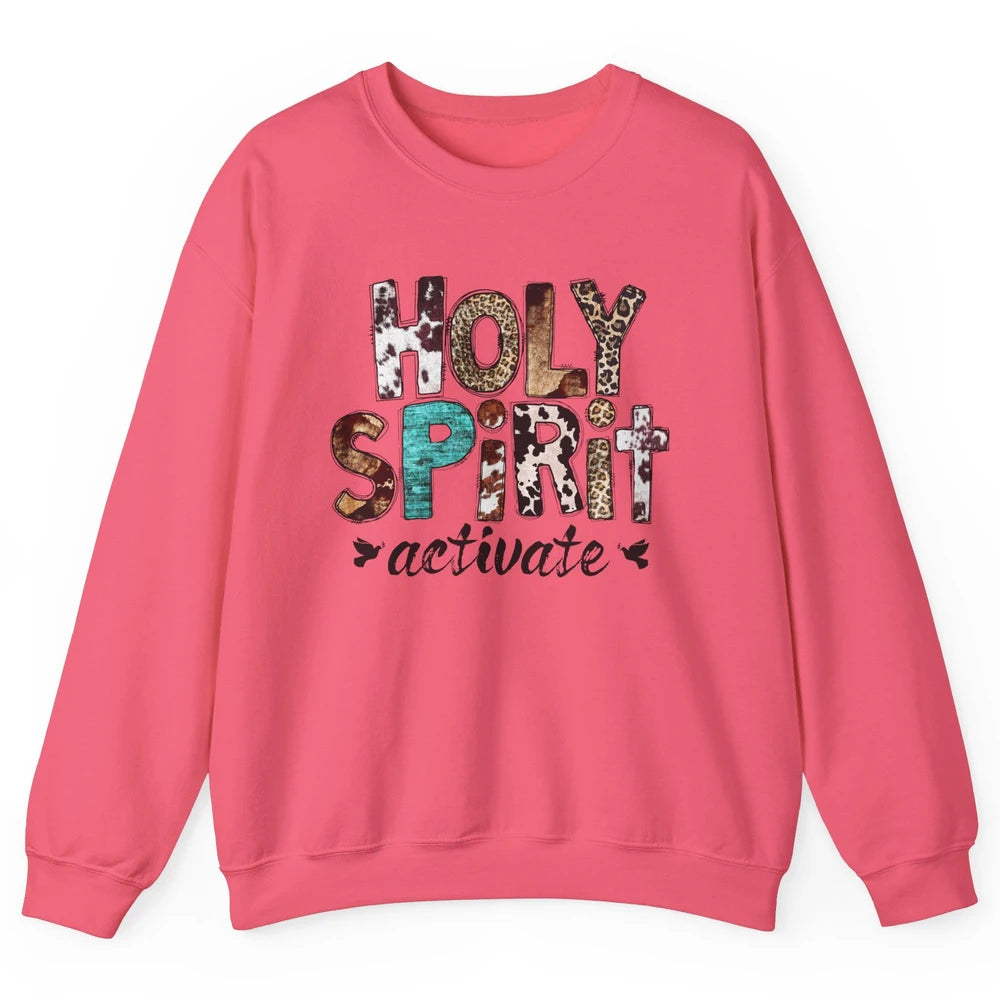 Retro Leopard Holy Spirit Activate Cowboy Rodeo Western Girl Unisex Crewneck Sweatshirt