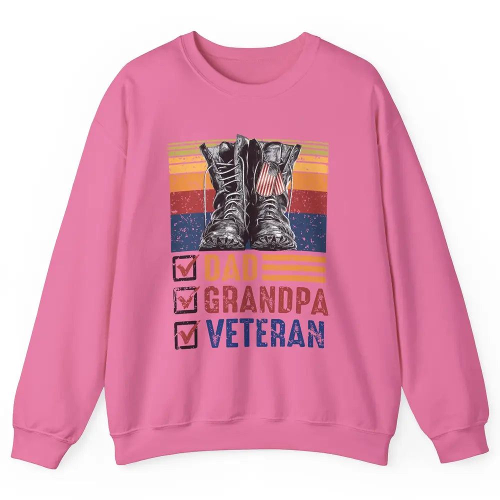 Retro US Flag Combat Boots Dad Grandpa Veteran Day Memorial Unisex Crewneck Sweatshirt
