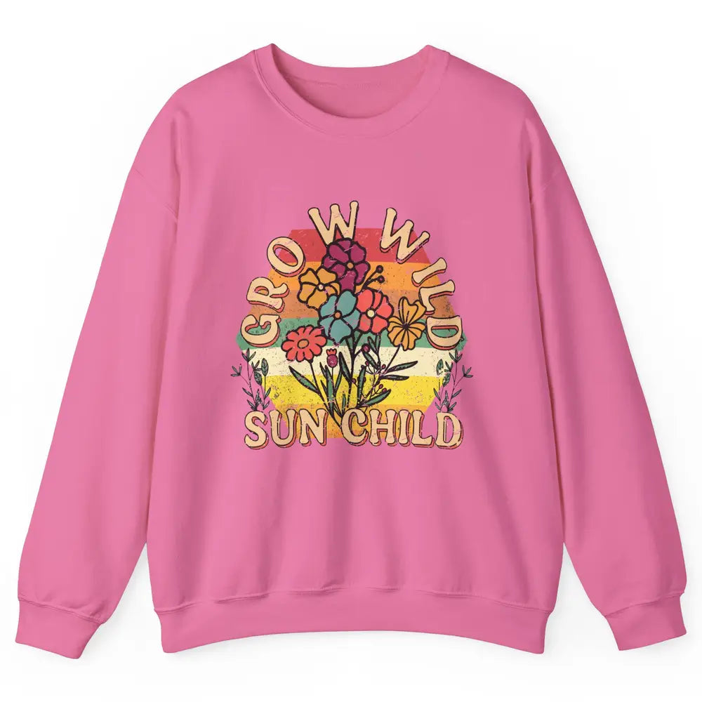 Retro Grow Wild Sun Child 70s Aesthetic Boho Western Summer Unisex Crewneck Sweatshirt