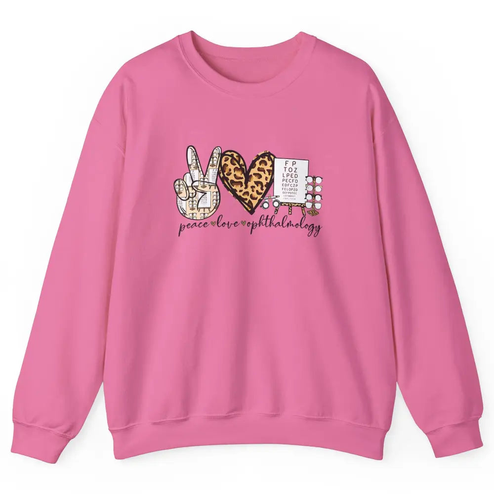 Peace Love Ophthalmology Leopard Heart Optician Optometrist Unisex Crewneck Sweatshirt
