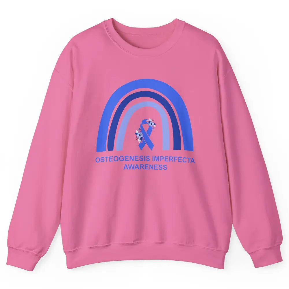 Osteogenesis Imperfecta Awareness OI Floral Blue Rainbow Unisex Crewneck Sweatshirt