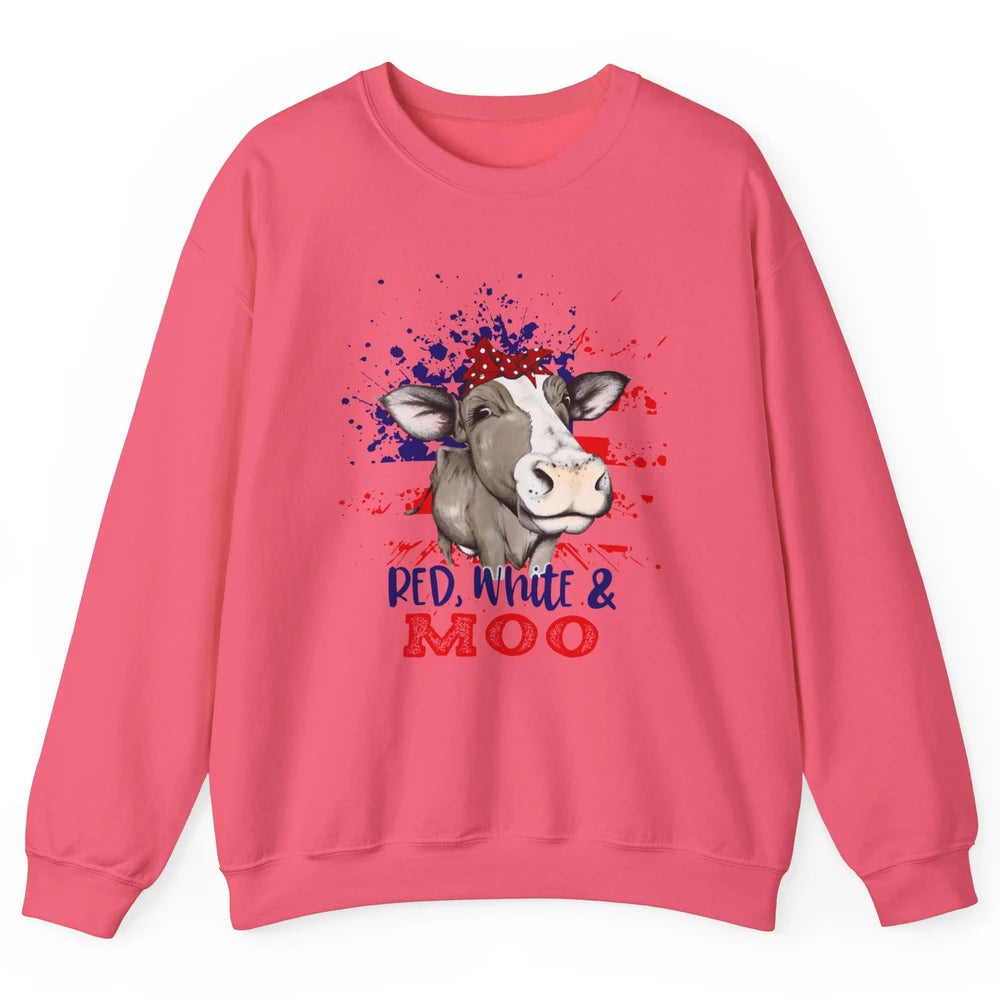 Red White Moo Cow America Flag 4th of July Patriotic Unisex Crewneck Sweatshirt