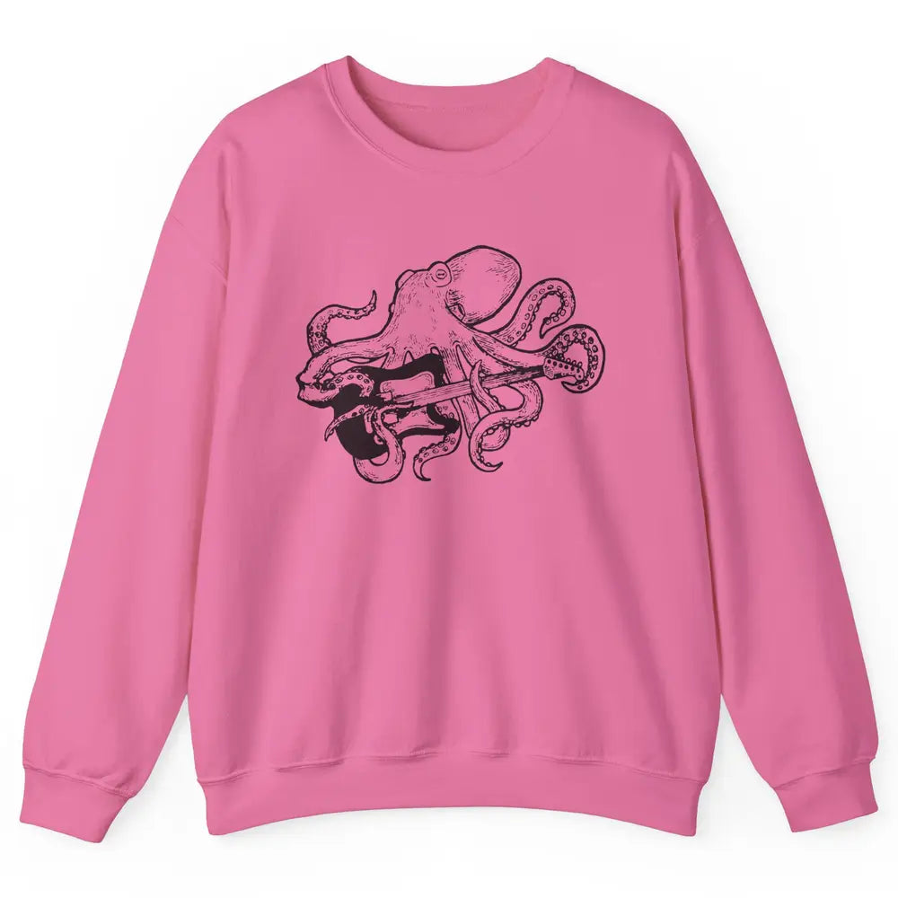 Retro Octopus Electric Guitar Octopus Guitarist Musician Unisex Crewneck Sweatshirt
