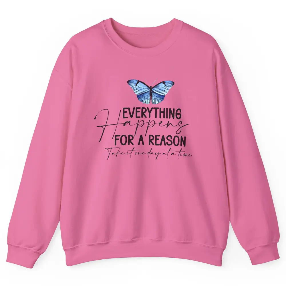Retro Groovy Everything Happens For A Reason Inspirational Unisex Crewneck Sweatshirt