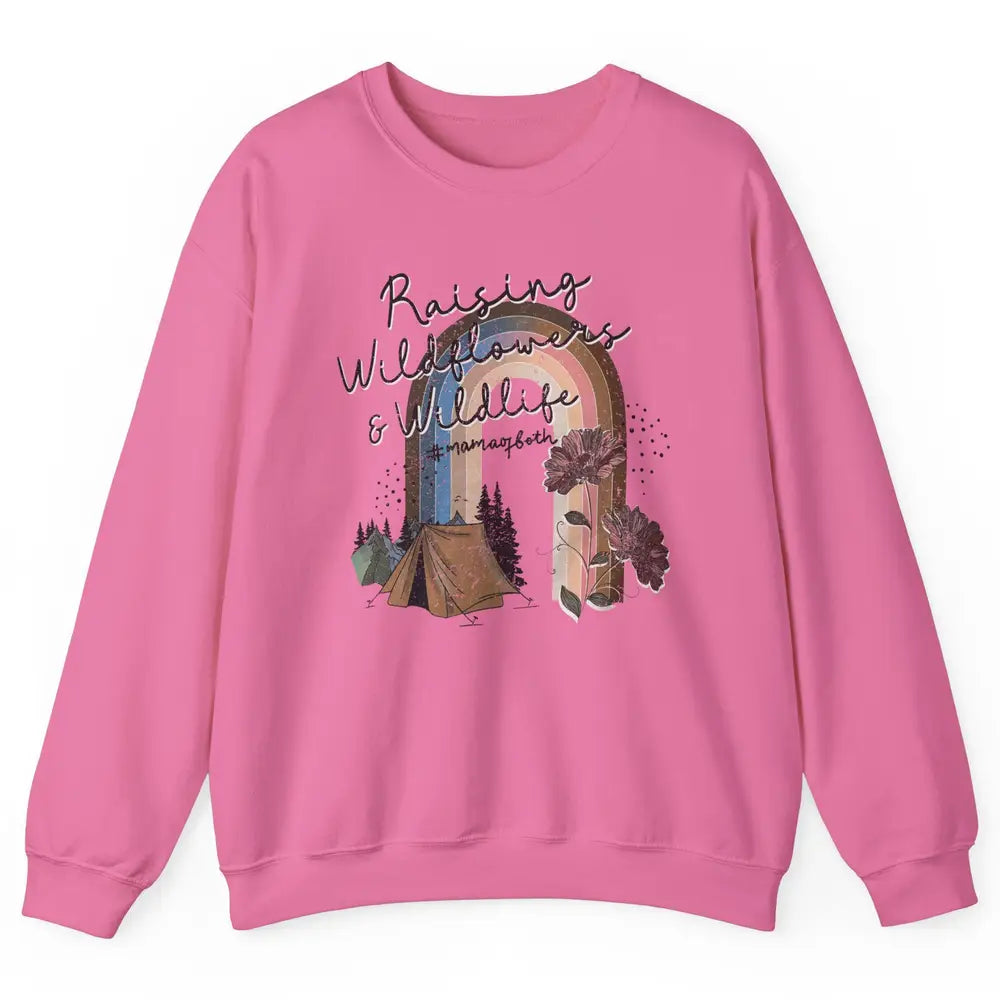 Raising Wildflowers & Wildlife Mama Of Both Retro Boho Mama Unisex Crewneck Sweatshirt
