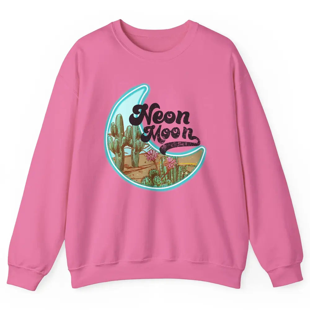 Neon Moon Cactus Flower Desert Western Cowboy Rodeo Vintage Unisex Crewneck Sweatshirt