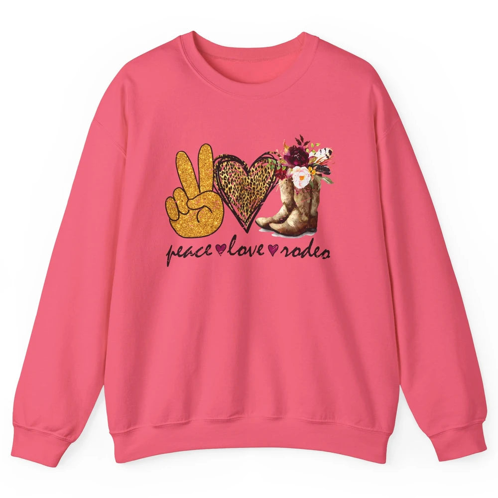 Retro Peace Love Rodeo Cowboy Boots Western Country Cowgirl Unisex Crewneck Sweatshirt