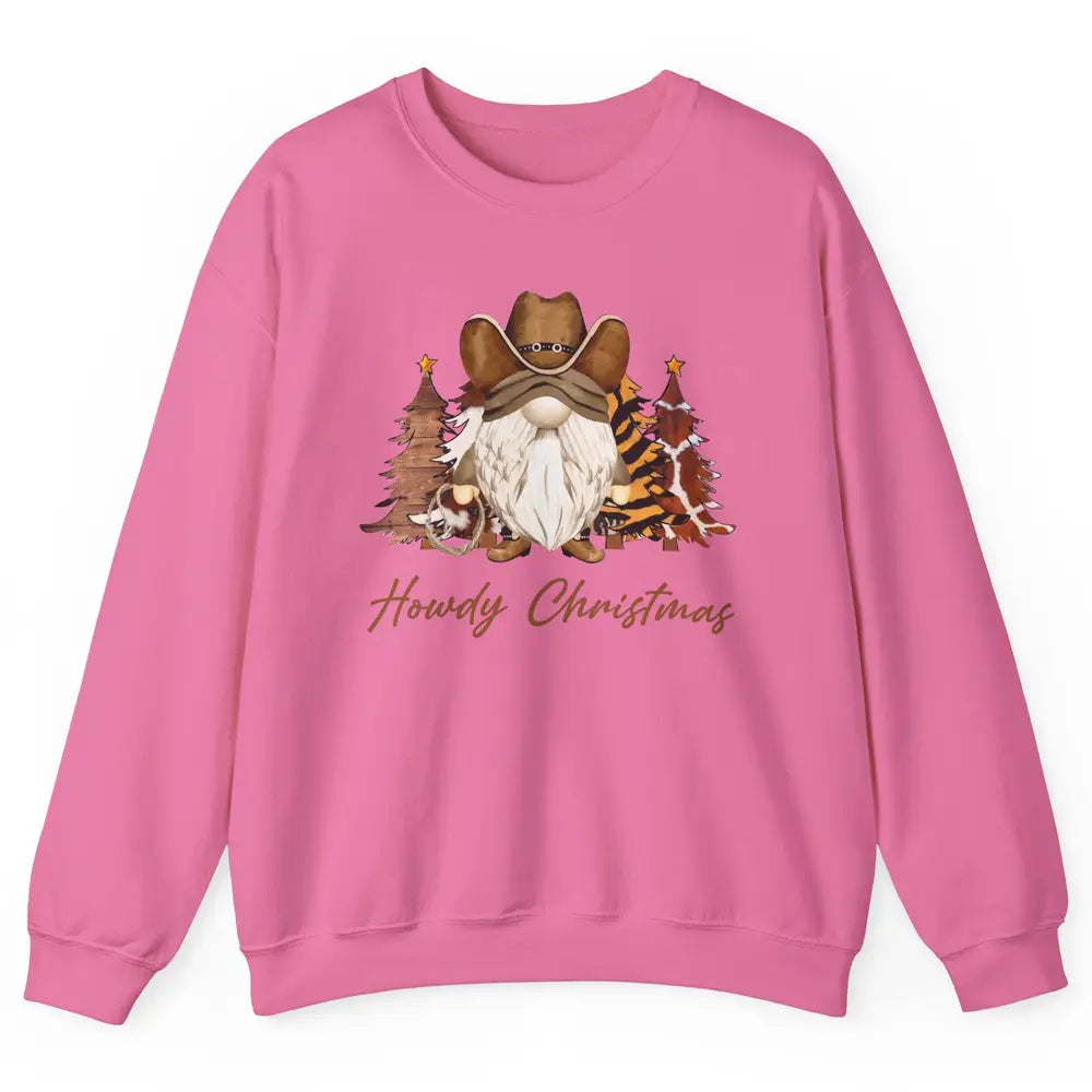 Retro Leopard Cowboy Gnome Howdy Christmas Western Holiday Unisex Crewneck Sweatshirt