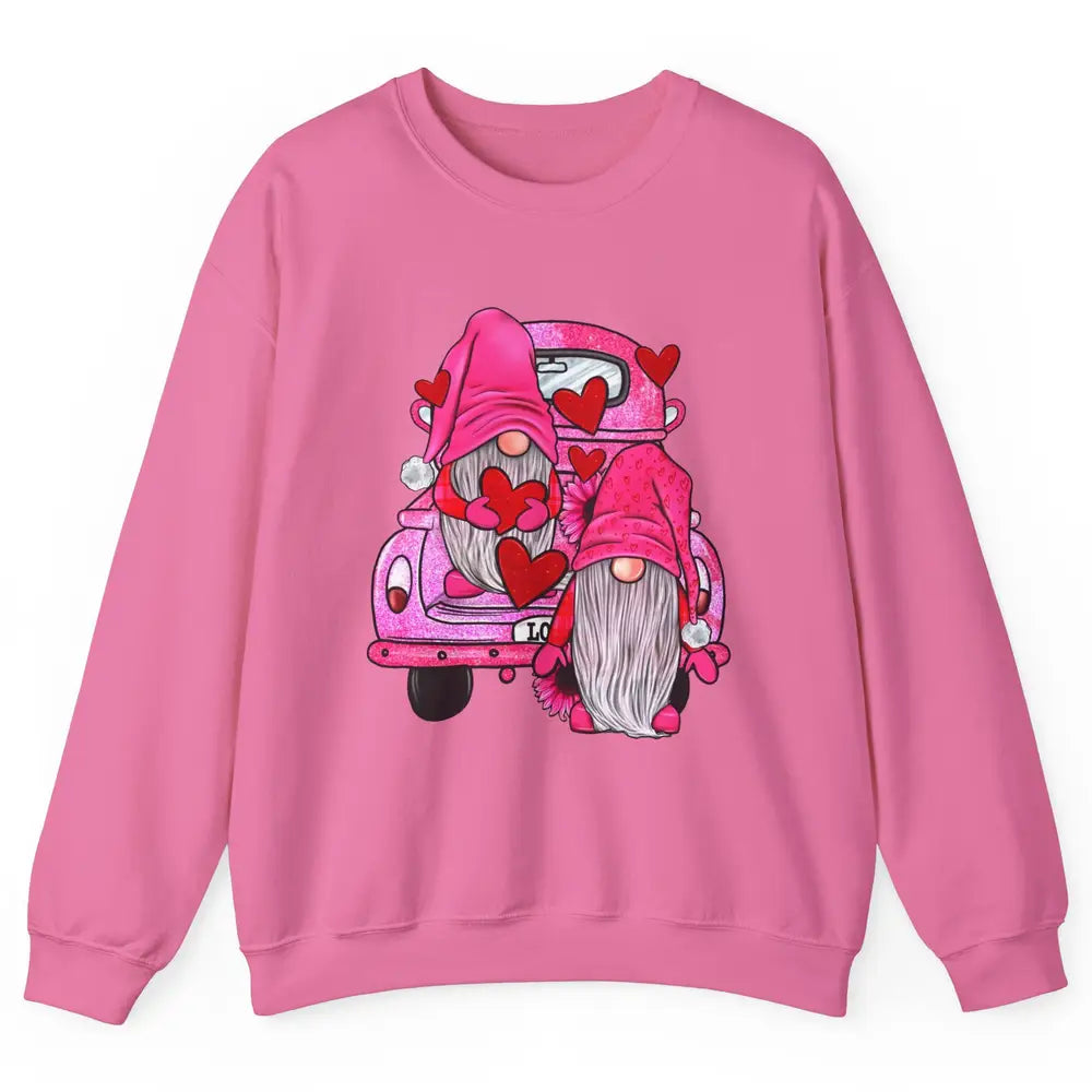 Pink Gnomes Truck Valentines Loads Of Love Western Valentine Unisex Crewneck Sweatshirt