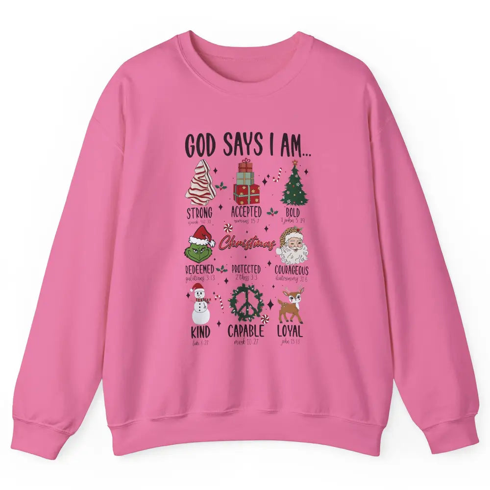 Retro Christmas God Says I Am Bible Verse Religious Boy Girl Unisex Crewneck Sweatshirt