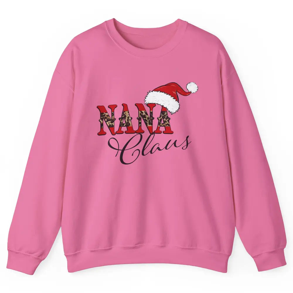 Nana Claus Western Nana Santa Hat Christmas Grandma Leopard Unisex Crewneck Sweatshirt