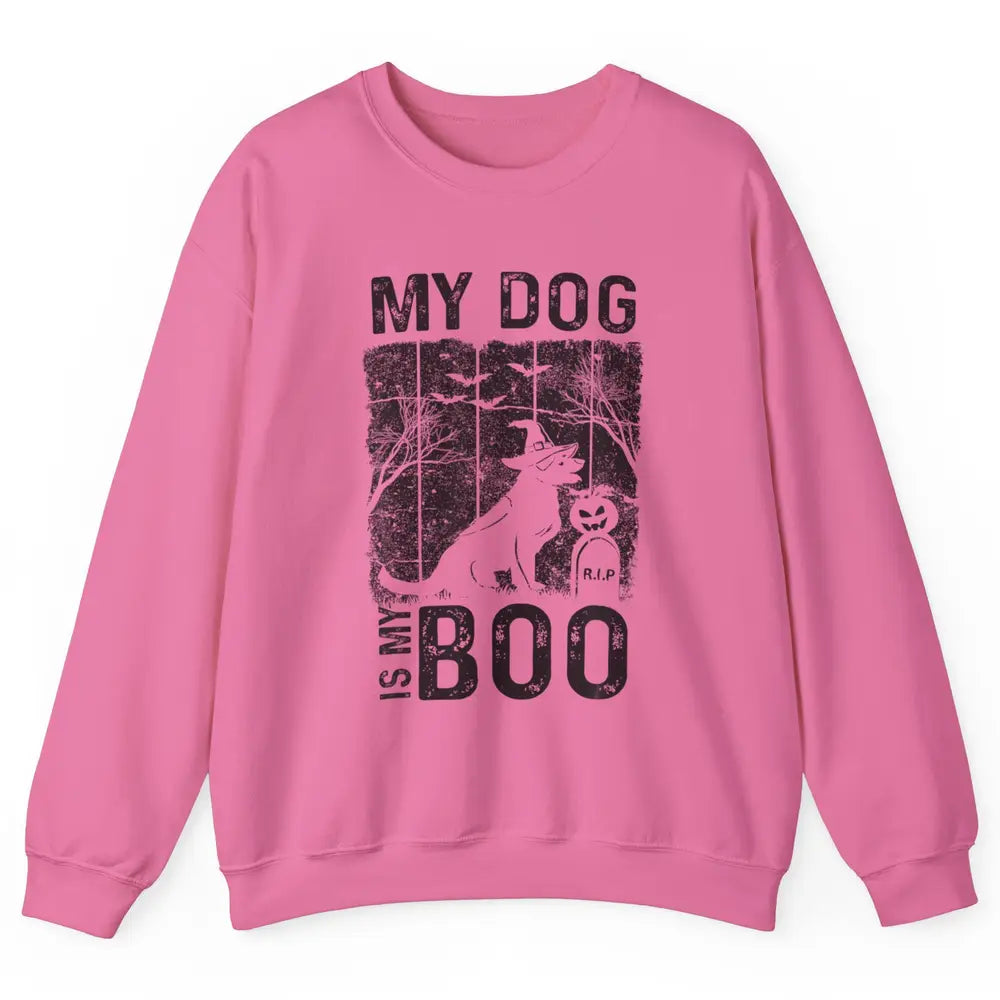 Retro My Dog Is My Boo Ghost Hippie Halloween Spooky Puppy Unisex Crewneck Sweatshirt