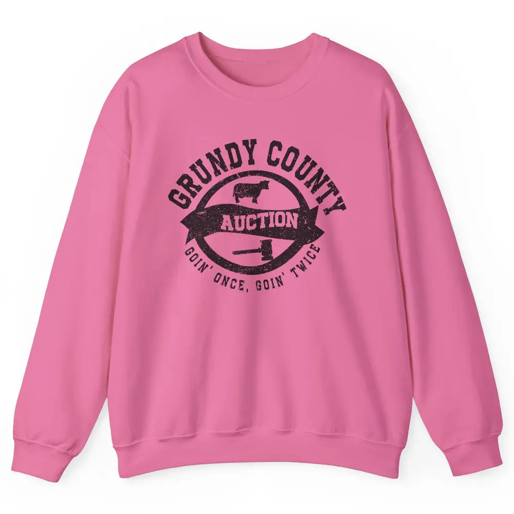 Retro Bull Skull Grundy County Auction Western Country Farm Unisex Crewneck Sweatshirt